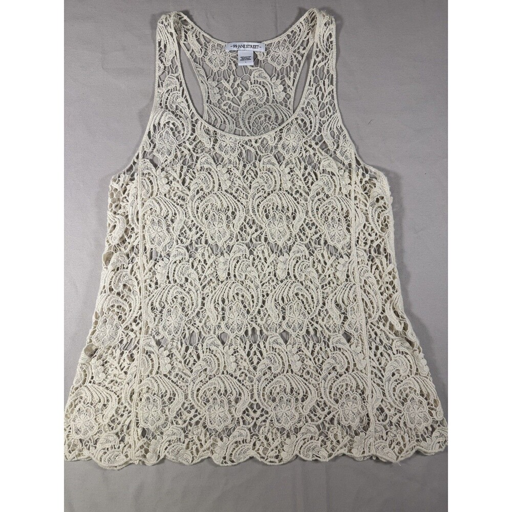 99 Jane Street Crocheted Boho Floral Lace Scalloped Cotton Tank Top Size Large